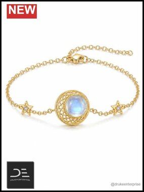 14K Gold Plated Moonstone Charm Bracelet Celtic Knot